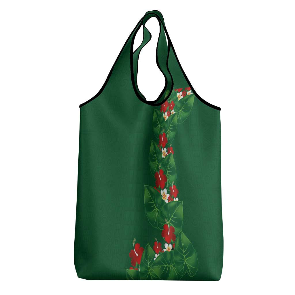 Hawaiian Taro Leaves-Hibiscus and Plumeria Grocery Bag Polynesian Art-Kakau Tattoo Green LT03 - Polynesian Pride
