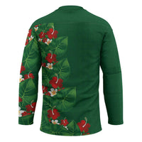 Hawaiian Taro Leaves-Hibiscus and Plumeria Hockey Jersey Polynesian Art-Kakau Tattoo Green LT03 - Polynesian Pride