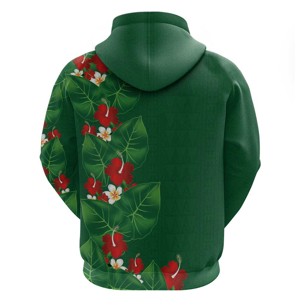 Hawaiian Taro Leaves-Hibiscus and Plumeria Hoodie Polynesian Art-Kakau Tattoo Green LT03 - Polynesian Pride