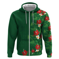 Hawaiian Taro Leaves-Hibiscus and Plumeria Hoodie Polynesian Art-Kakau Tattoo Green LT03 Zip Hoodie Green - Polynesian Pride