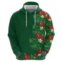 Hawaiian Taro Leaves-Hibiscus and Plumeria Hoodie Polynesian Art-Kakau Tattoo Green LT03 - Polynesian Pride