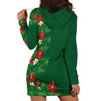 Hawaiian Taro Leaves-Hibiscus and Plumeria Hoodie Dress Polynesian Art-Kakau Tattoo Green LT03 - Polynesian Pride