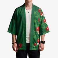 Hawaiian Taro Leaves-Hibiscus and Plumeria Kimono Polynesian Art-Kakau Tattoo Green LT03 - Polynesian Pride