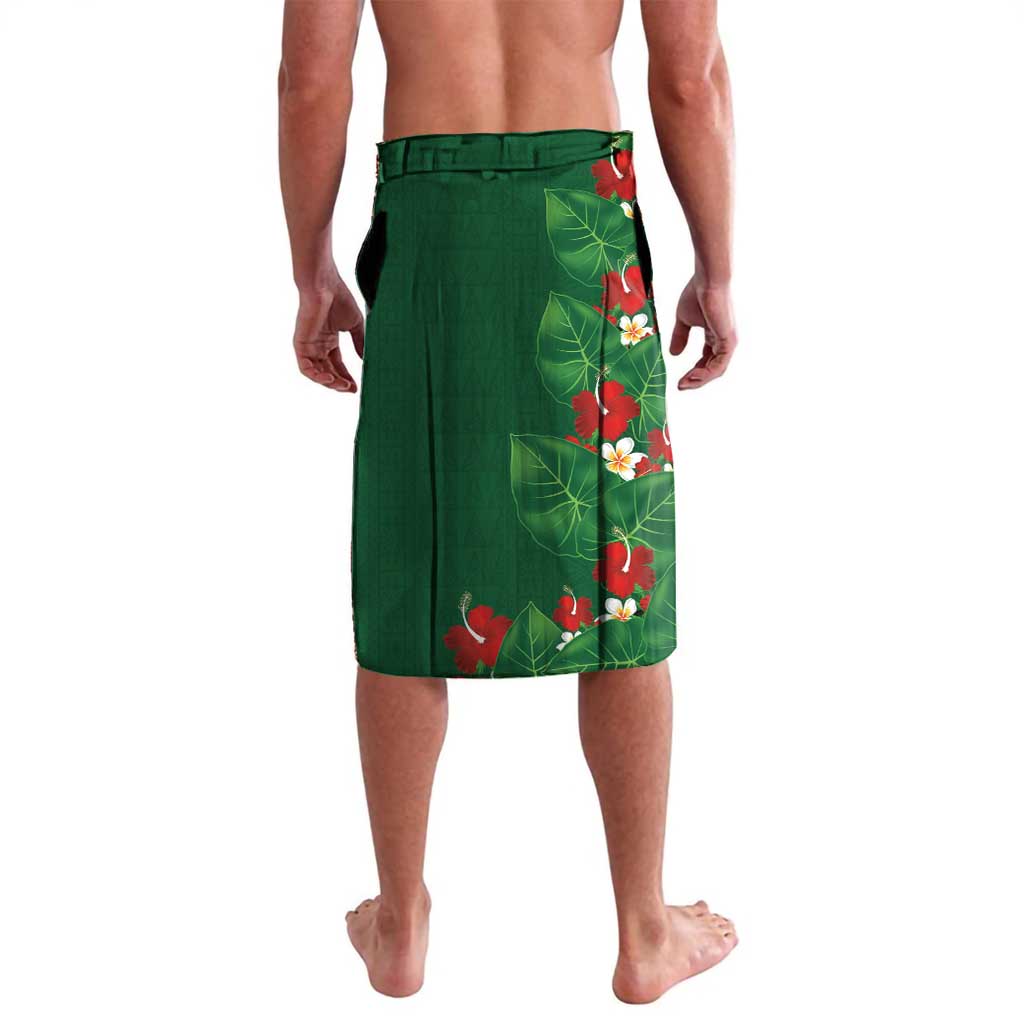 Hawaiian Taro Leaves-Hibiscus and Plumeria Lavalava Polynesian Art-Kakau Tattoo Green LT03 - Polynesian Pride