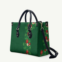 Hawaiian Taro Leaves-Hibiscus and Plumeria Leather Bag Polynesian Art-Kakau Tattoo Green LT03 Green - Polynesian Pride