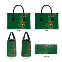 Hawaiian Taro Leaves-Hibiscus and Plumeria Leather Bag Polynesian Art-Kakau Tattoo Green LT03 - Polynesian Pride