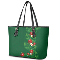 Hawaiian Taro Leaves-Hibiscus and Plumeria Leather Tote Bag Polynesian Art-Kakau Tattoo Green LT03 - Polynesian Pride