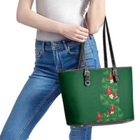 Hawaiian Taro Leaves-Hibiscus and Plumeria Leather Tote Bag Polynesian Art-Kakau Tattoo Green LT03 - Polynesian Pride