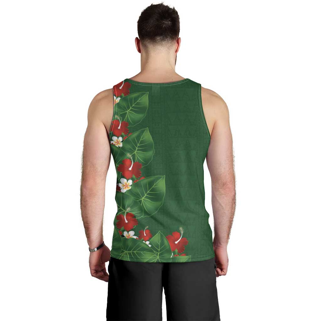 Hawaiian Taro Leaves-Hibiscus and Plumeria Men Tank Top Polynesian Art-Kakau Tattoo Green LT03 - Polynesian Pride