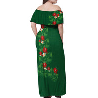 Hawaiian Taro Leaves-Hibiscus and Plumeria Off Shoulder Maxi Dress Polynesian Art-Kakau Tattoo Green LT03 - Polynesian Pride