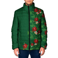 Hawaiian Taro Leaves-Hibiscus and Plumeria Padded Jacket Polynesian Art-Kakau Tattoo Green LT03 Men Green - Polynesian Pride