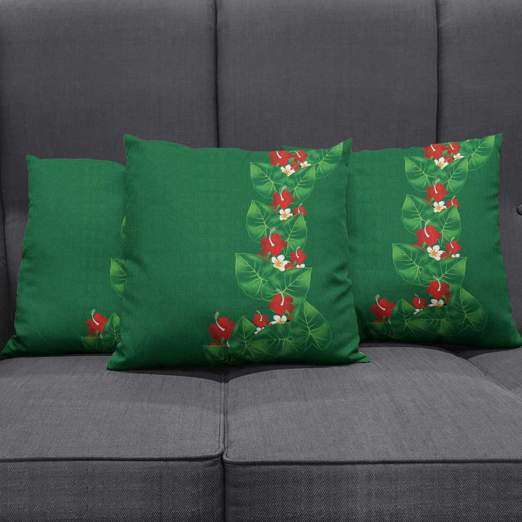 Hawaiian Taro Leaves-Hibiscus and Plumeria Pillow Cover Polynesian Art-Kakau Tattoo Green LT03 - Polynesian Pride