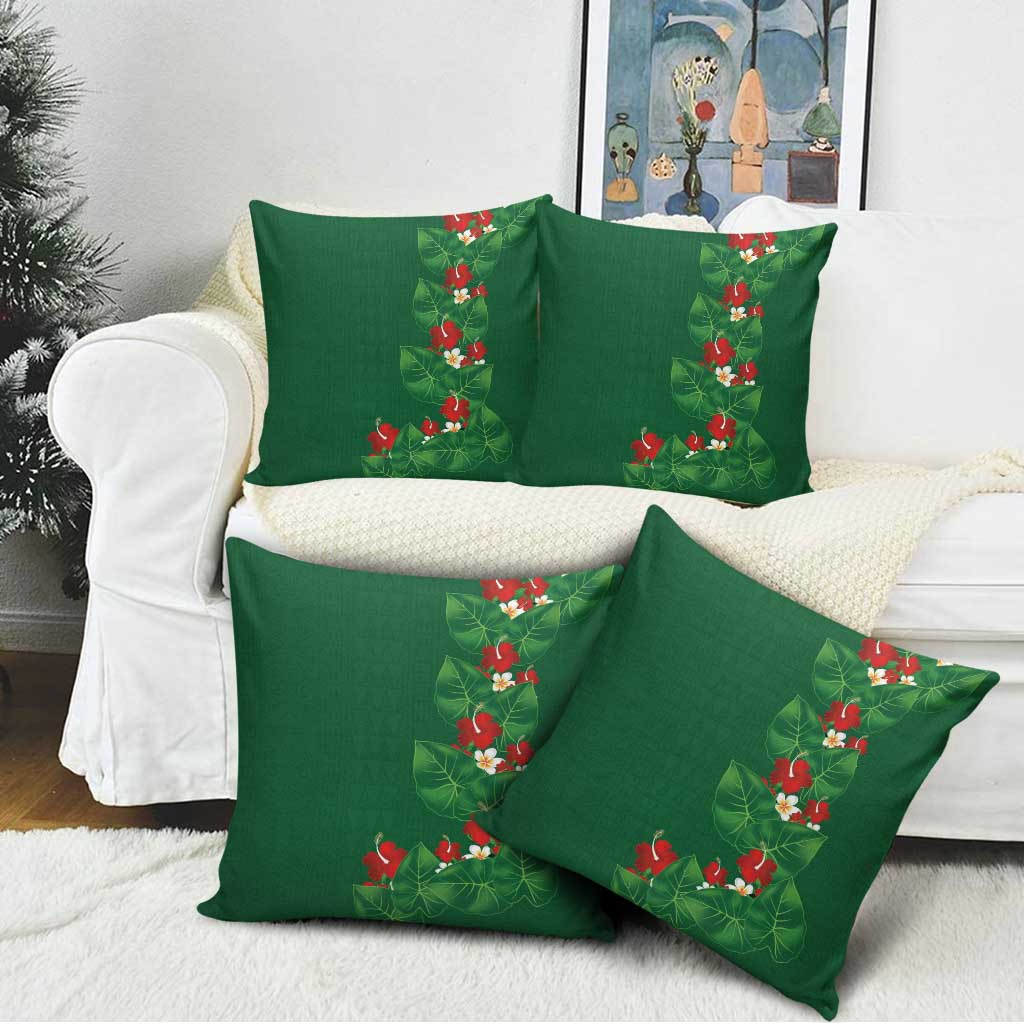 Hawaiian Taro Leaves-Hibiscus and Plumeria Pillow Cover Polynesian Art-Kakau Tattoo Green LT03 - Polynesian Pride