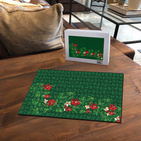 Hawaiian Taro Leaves-Hibiscus and Plumeria Puzzle Polynesian Art-Kakau Tattoo Green LT03 - Polynesian Pride