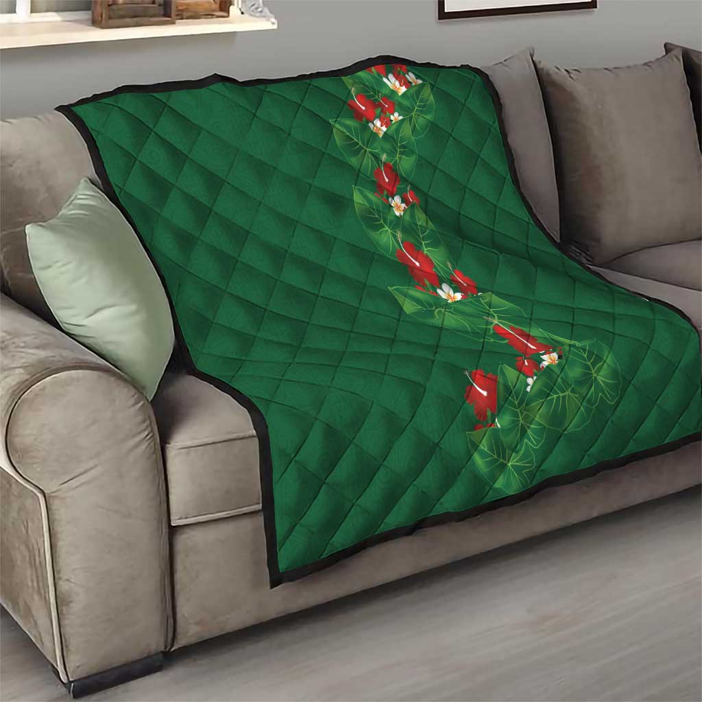 Hawaiian Taro Leaves-Hibiscus and Plumeria Quilt Polynesian Art-Kakau Tattoo Green LT03 - Polynesian Pride