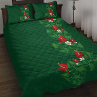 Hawaiian Taro Leaves-Hibiscus and Plumeria Quilt Bed Set Polynesian Art-Kakau Tattoo Green LT03 Green - Polynesian Pride