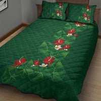 Hawaiian Taro Leaves-Hibiscus and Plumeria Quilt Bed Set Polynesian Art-Kakau Tattoo Green LT03 - Polynesian Pride