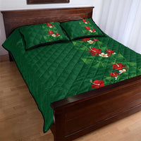 Hawaiian Taro Leaves-Hibiscus and Plumeria Quilt Bed Set Polynesian Art-Kakau Tattoo Green LT03 - Polynesian Pride