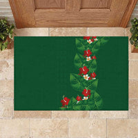 Hawaiian Taro Leaves-Hibiscus and Plumeria Rubber Doormat Polynesian Art-Kakau Tattoo Green LT03 Green - Polynesian Pride