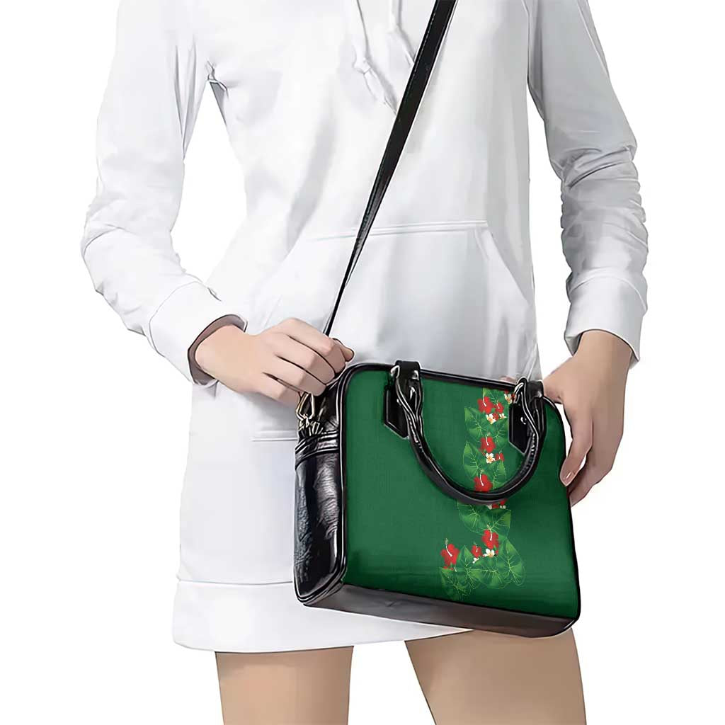 Hawaiian Taro Leaves-Hibiscus and Plumeria Shoulder Handbag Polynesian Art-Kakau Tattoo Green LT03 - Polynesian Pride