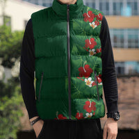 Hawaiian Taro Leaves-Hibiscus and Plumeria Sleeveless Puffer Jacket Polynesian Art-Kakau Tattoo Green LT03 - Polynesian Pride