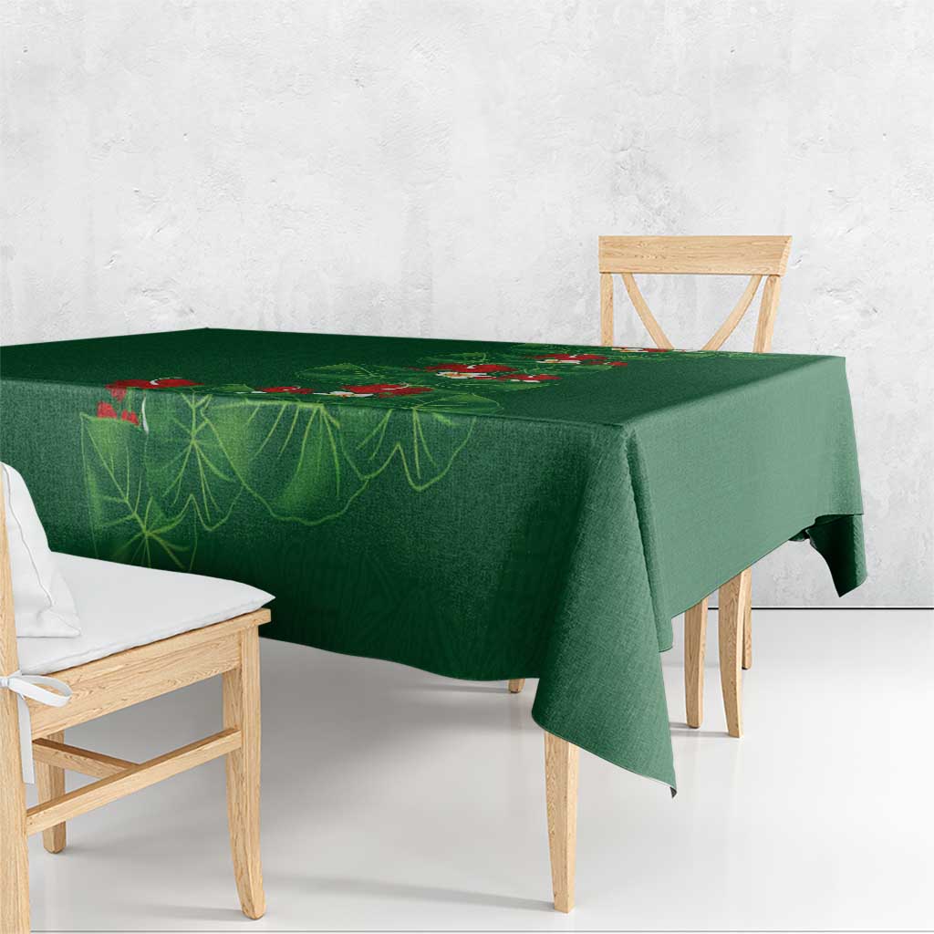 Hawaiian Taro Leaves-Hibiscus and Plumeria Tablecloth Polynesian Art-Kakau Tattoo Green LT03 - Polynesian Pride