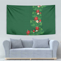 Hawaiian Taro Leaves-Hibiscus and Plumeria Tapestry Polynesian Art-Kakau Tattoo Green LT03 - Polynesian Pride