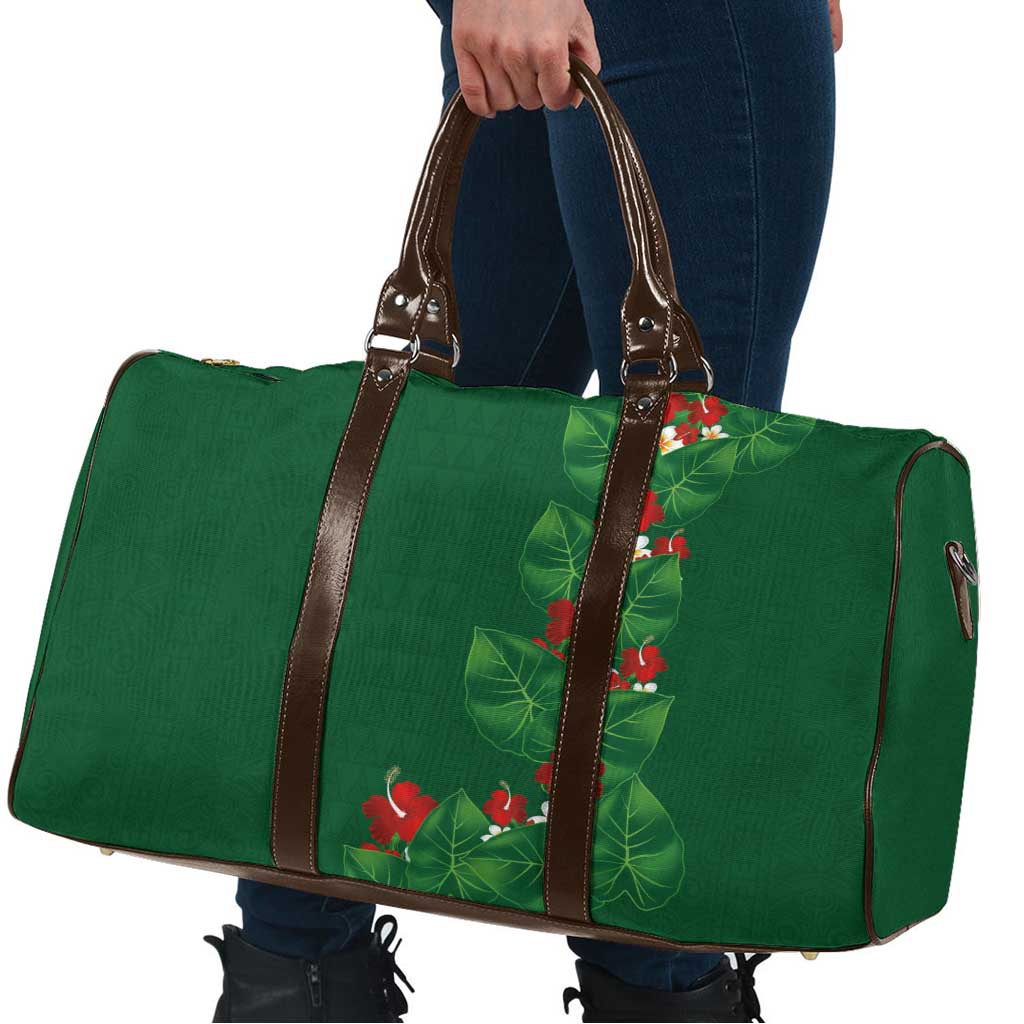 Hawaiian Taro Leaves-Hibiscus and Plumeria Travel Bag Polynesian Art-Kakau Tattoo Green LT03 - Polynesian Pride