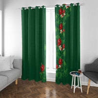 Hawaiian Taro Leaves-Hibiscus and Plumeria Window Curtain Polynesian Art-Kakau Tattoo Green LT03 With Grommets Green - Polynesian Pride