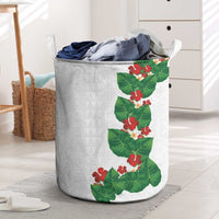 Hawaiian Taro Leaves-Hibiscus and Plumeria Laundry Basket Polynesian Art-Kakau Tattoo White LT03 White - Polynesian Pride