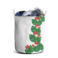 Hawaiian Taro Leaves-Hibiscus and Plumeria Laundry Basket Polynesian Art-Kakau Tattoo White LT03 - Polynesian Pride