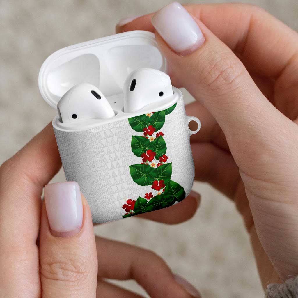 Hawaiian Taro Leaves-Hibiscus and Plumeria AirPods Case Polynesian Art-Kakau Tattoo White LT03 - Polynesian Pride
