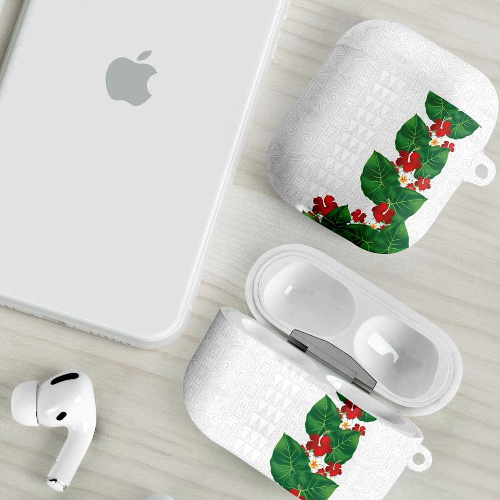 Hawaiian Taro Leaves-Hibiscus and Plumeria AirPods Case Polynesian Art-Kakau Tattoo White LT03 - Polynesian Pride