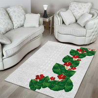 Hawaiian Taro Leaves-Hibiscus and Plumeria Area Rug Polynesian Art-Kakau Tattoo White LT03 - Polynesian Pride