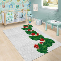 Hawaiian Taro Leaves-Hibiscus and Plumeria Area Rug Polynesian Art-Kakau Tattoo White LT03 - Polynesian Pride