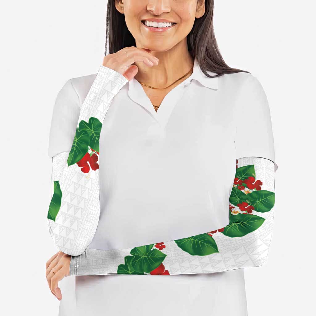Hawaiian Taro Leaves-Hibiscus and Plumeria Arm Sleeves Polynesian Art-Kakau Tattoo White LT03 - Polynesian Pride