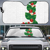 Hawaiian Taro Leaves-Hibiscus and Plumeria Auto Sun Shade Polynesian Art-Kakau Tattoo White LT03 White - Polynesian Pride