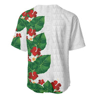 Hawaiian Taro Leaves-Hibiscus and Plumeria Baseball Jersey Polynesian Art-Kakau Tattoo White LT03 - Polynesian Pride