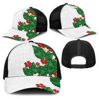 Hawaiian Taro Leaves-Hibiscus and Plumeria Baseball Net Cap Polynesian Art-Kakau Tattoo White LT03 - Polynesian Pride