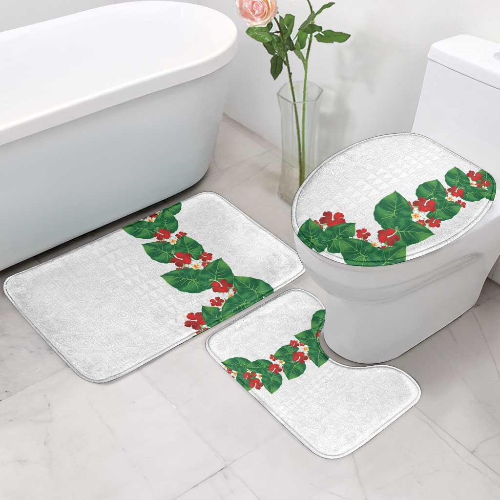 Hawaiian Taro Leaves-Hibiscus and Plumeria Bathroom Set Polynesian Art-Kakau Tattoo White LT03 - Polynesian Pride