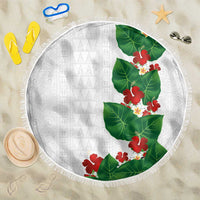 Hawaiian Taro Leaves-Hibiscus and Plumeria Beach Blanket Polynesian Art-Kakau Tattoo White LT03 One Size 150cm White - Polynesian Pride