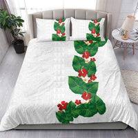 Hawaiian Taro Leaves-Hibiscus and Plumeria Bedding Set Polynesian Art-Kakau Tattoo White