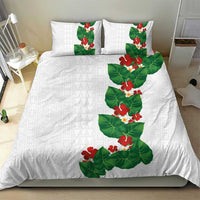 Hawaiian Taro Leaves-Hibiscus and Plumeria Bedding Set Polynesian Art-Kakau Tattoo White