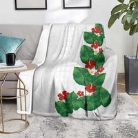 Hawaiian Taro Leaves-Hibiscus and Plumeria Blanket Polynesian Art-Kakau Tattoo White LT03 - Polynesian Pride