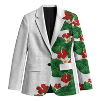Hawaiian Taro Leaves-Hibiscus and Plumeria Blazer Polynesian Art-Kakau Tattoo White LT03 Unisex White - Polynesian Pride