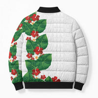 Hawaiian Taro Leaves-Hibiscus and Plumeria Bomber Puffer Jacket Polynesian Art-Kakau Tattoo White LT03 - Polynesian Pride