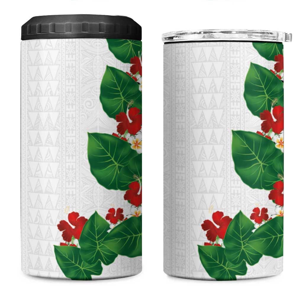 Hawaiian Taro Leaves-Hibiscus and Plumeria 4 in 1 Can Cooler Tumbler Polynesian Art-Kakau Tattoo White LT03 One Size: 16 oz White - Polynesian Pride