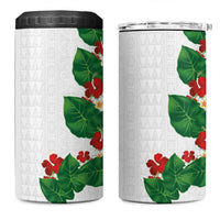 Hawaiian Taro Leaves-Hibiscus and Plumeria 4 in 1 Can Cooler Tumbler Polynesian Art-Kakau Tattoo White LT03 One Size: 16 oz White - Polynesian Pride