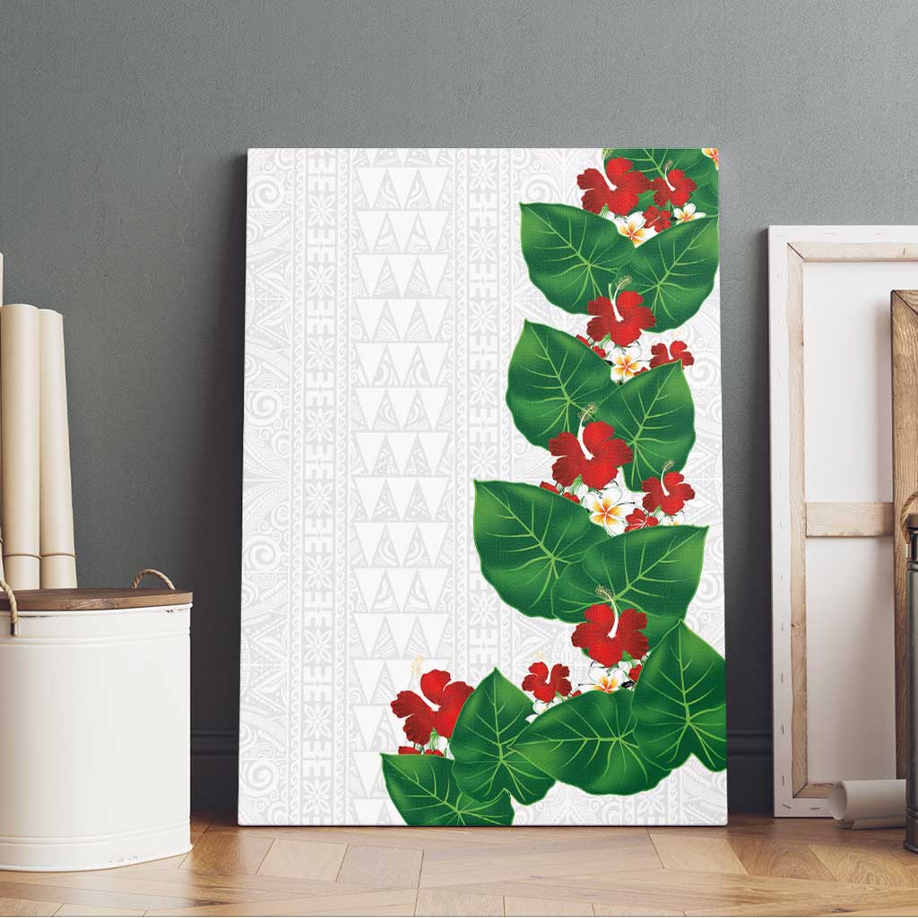 Hawaiian Taro Leaves-Hibiscus and Plumeria Canvas Wall Art Polynesian Art-Kakau Tattoo White LT03 - Polynesian Pride