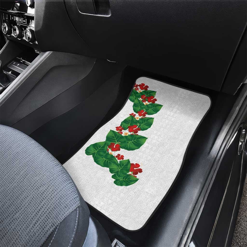 Hawaiian Taro Leaves-Hibiscus and Plumeria Car Mats Polynesian Art-Kakau Tattoo White LT03 - Polynesian Pride